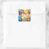 アニメ・ボーイ・ガール・フローラパーソナライズされたカップル スクエアシール (バッグ)