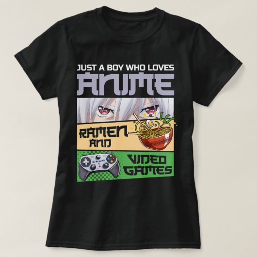 アニメ・ラーメンやビデオゲームが大好きな少年G Tシャツ (デザイン正面)