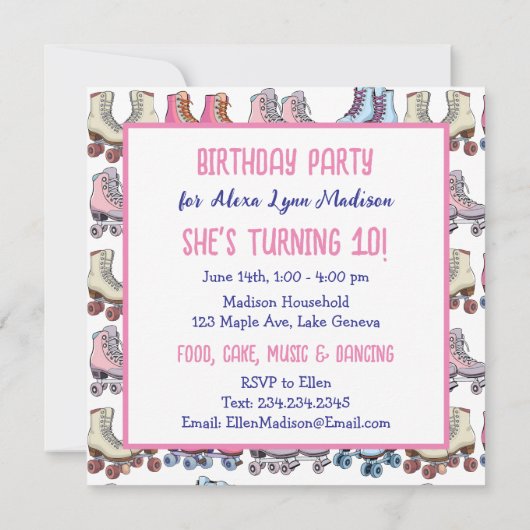アニメ・ローラースケートで滑るをテーマにした誕生日パーティー 招待状 (裏面)