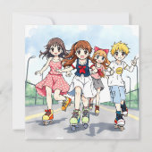 アニメ・ローラースケートで滑るをテーマにした誕生日パーティー 招待状 (正面)