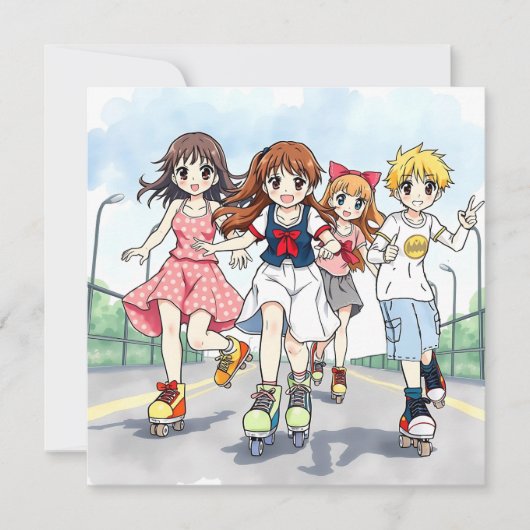 アニメ・ローラースケートで滑るをテーマにした誕生日パーティー 招待状 (正面)