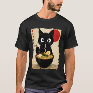 アニメ 猫 ラーメン 和風 おもしろ ネコ グラフィックTシャツ Tシャツ