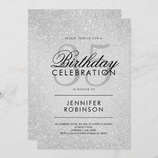 アニモダンーエイジ誕生日シルバーグリッター絵を描ルック 招待状 (正面/裏面)