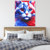 アニリカン国旗を掲げた白と青のネオン猫 キャンバスプリント (インサイチュ (寝室))