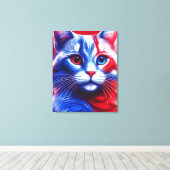 アニリカン国旗を掲げた白と青のネオン猫 キャンバスプリント (インサイチュ (ウッドフロア))