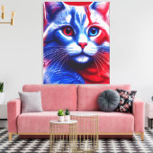 アニリカン国旗を掲げた白と青のネオン猫 キャンバスプリント (インサイチュ (リビング))