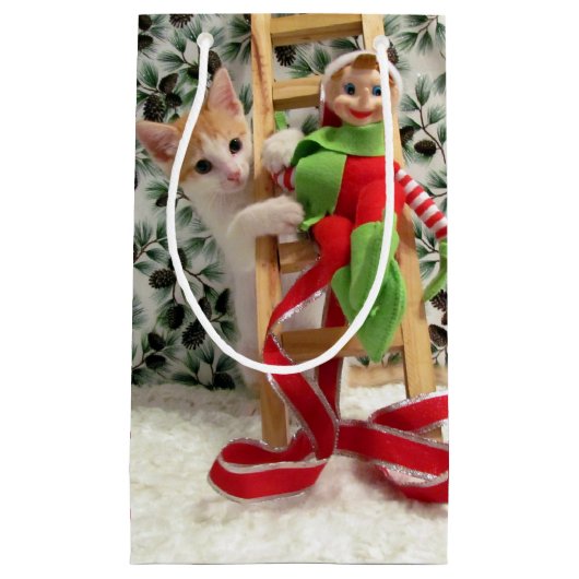 アニーと小妖精や小人のクリスマス – Cat /Kitten抱き枕 スモールペーパーバッグ (正面)