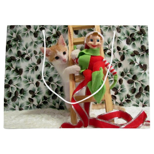 アニーと小妖精や小人のクリスマス – Cat /Kitten抱き枕 ラージペーパーバッグ (正面)