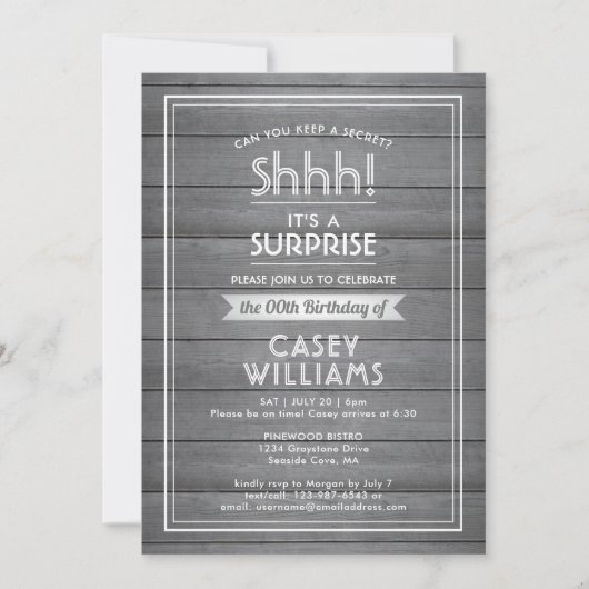 アニーエイジサプライズ誕生日グレーウフェイクッド素朴 招待状 (正面)