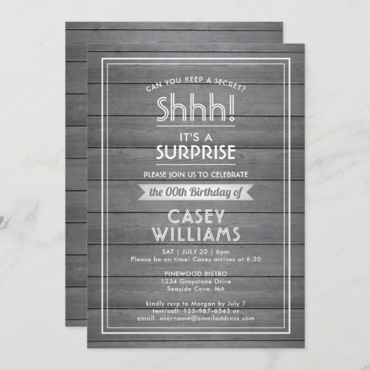 アニーエイジサプライズ誕生日グレーウフェイクッド素朴 招待状 (正面/裏面)