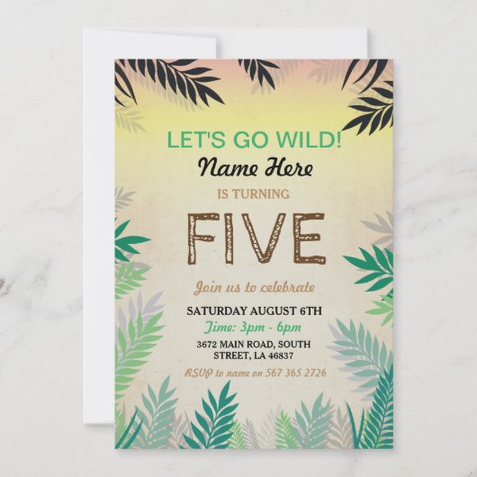 アニーエイジジャングルの誕生日パーティーサファリ動物園招待状 招待状 (正面)