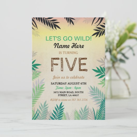 アニーエイジジャングルの誕生日パーティーサファリ動物園招待状 招待状 (スタンド正面)