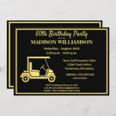 アニーエイジバースデーパーティーゴルフブラック金ゴールド 招待状 (正面/裏面)