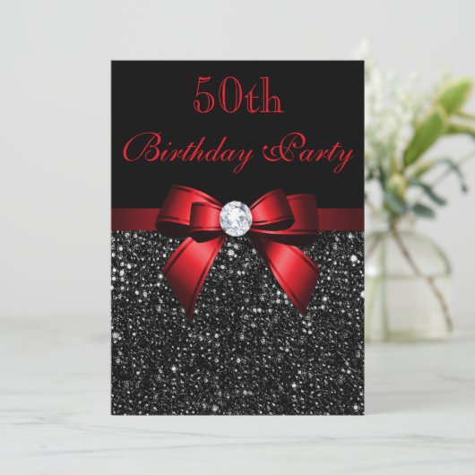 アニーエイジ誕生日シーフェイククインズボウブラックレッド 招待状 (スタンド正面)