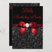 アニーエイジ誕生日シーフェイククインズボウブラックレッド 招待状 (正面/裏面)