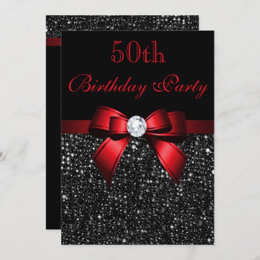 アニーエイジ誕生日シーフェイククインズボウブラックレッド 招待状 (正面/裏面)