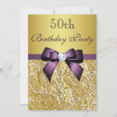 アニーエイジ誕生日金ゴールドシーフェイクキンズパープルボウ 招待状 (正面)