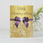 アニーエイジ誕生日金ゴールドシーフェイクキンズパープルボウ 招待状 (スタンド正面)