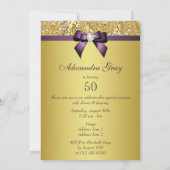 アニーエイジ誕生日金ゴールドシーフェイクキンズパープルボウ 招待状 (裏面)