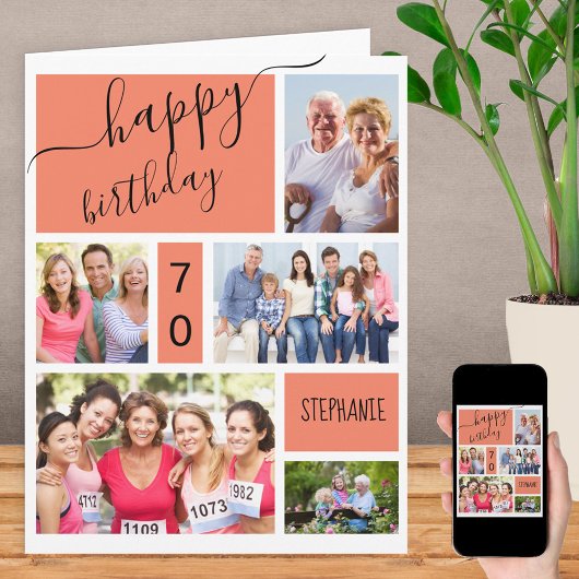 アニーエイジ5フォトコラージュサーモンカスタム誕生日 カード