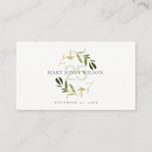 アニーエレガントジ金ゴールド緑葉リース誕生日 プレイスカード (裏面)