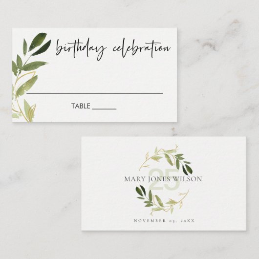 アニーエレガントジ金ゴールド緑葉リース誕生日 プレイスカード (正面/裏面)