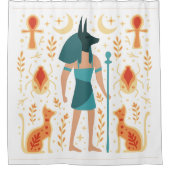 アヌビスエンシェントエジプト神アンクティール(緑がかった色)オレンジ シャワーカーテン (正面)