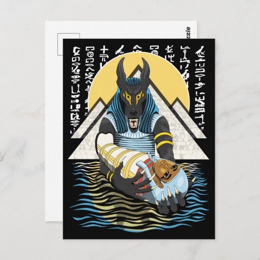 アヌビスエンシェントエジプト神イラストレーション ポストカード (正面/裏面)