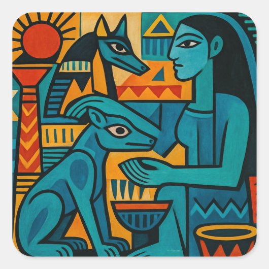アヌビス巫女幾何学的プレミアムステッカー スクエアシール (正面)