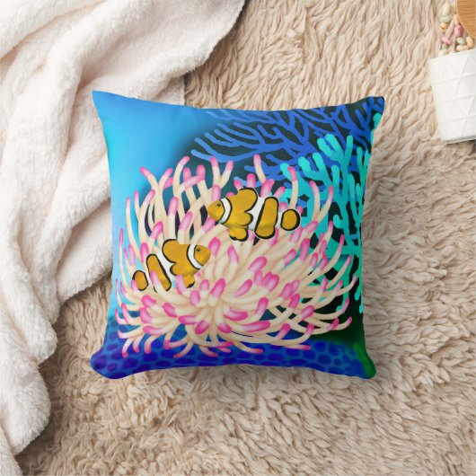アネモネの枕の珊瑚礁のピエロの魚 クッション (ブランケット)