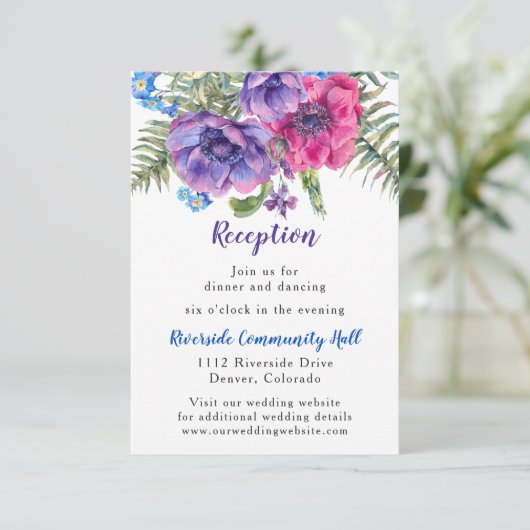 アネモネの花のウェディングレセプションカード 招待状 (スタンド正面)