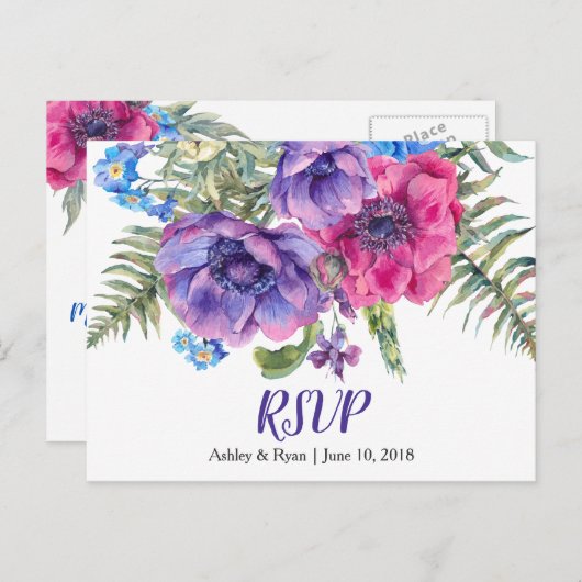 アネモネの花のウェディング　出欠確認はがき インビテーションポストカード (正面/裏面)