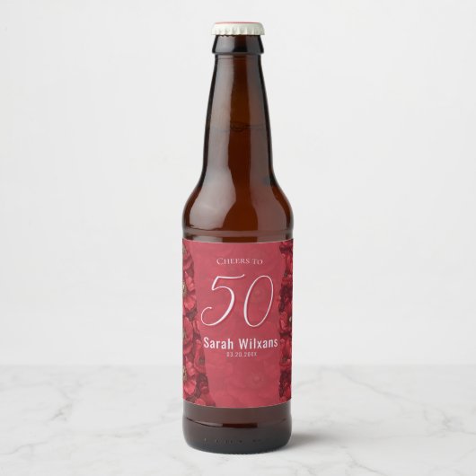アネモネの花の驚きの誕生日 赤い自然な花 ビールラベル (正面)