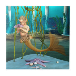 アネモネの花を持つ人魚 タイル