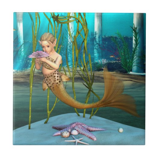 アネモネの花を持つ人魚 タイル (正面)