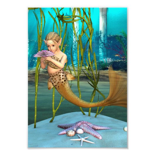 アネモネの花を持つ人魚 フォトプリント            (正面)