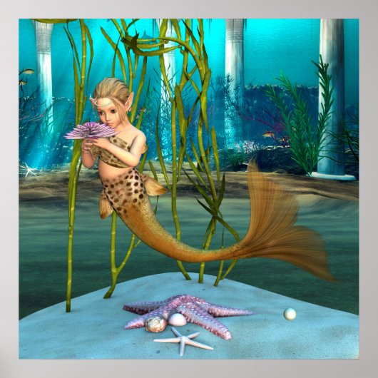 アネモネの花を持つ人魚 ポスター (正面)