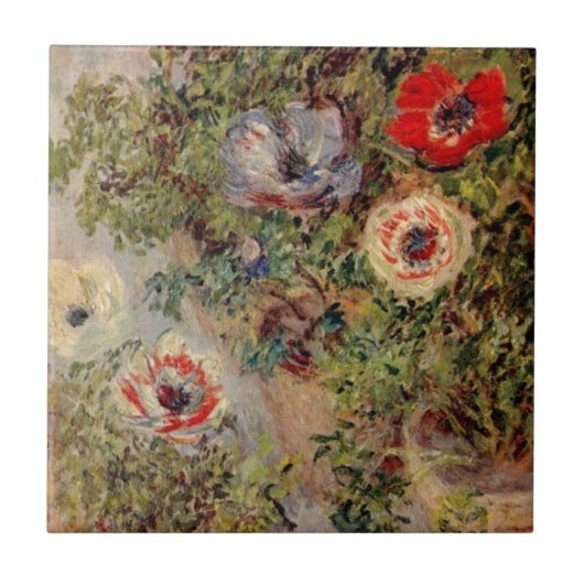 アネモネの運命のギフトが付いているクロード・モネの静物画 タイル (正面)