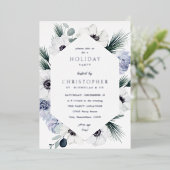 アネモネウィンターホワイトフローラホリデーパーティー 箔招待状 (立ち正面)