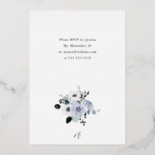 アネモネウィンターホワイトフローラホリデーパーティー 箔招待状 (裏面)