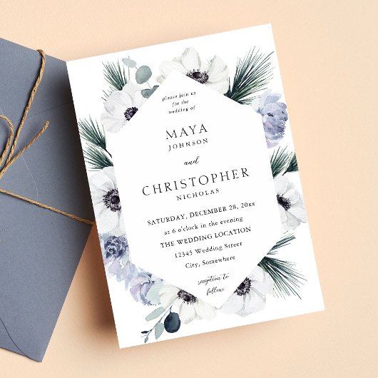 アネモネウィンターホワイト結婚フローラ 招待状