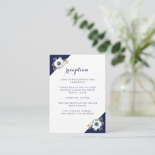 アネモネエレガントブルーモノグラムウェディングレセプション エンクロージャーカード (スタンド正面)