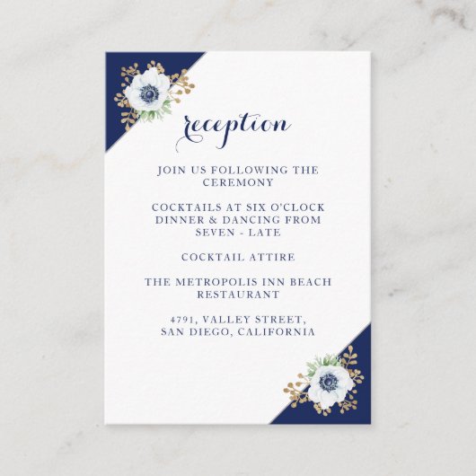 アネモネエレガントブルーモノグラムウェディングレセプション エンクロージャーカード (正面)