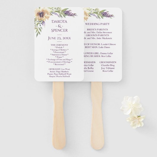 アネモネグリーナリーフローラシック結婚ボホの儀式 ハンドファン (正面&裏面)