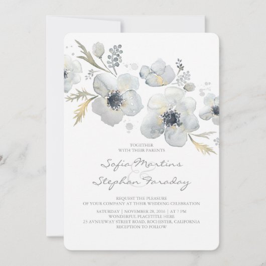 アネモネスヴィンテージブーケウォーター結婚カラー 招待状 (正面)