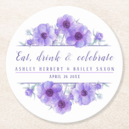 アネモネ紫色の花お祝いコースター ラウンドペーパーコースター
