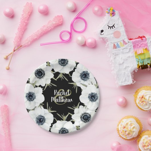 アネモネ結婚フローラの白黒 ペーパープレート (パーティー)