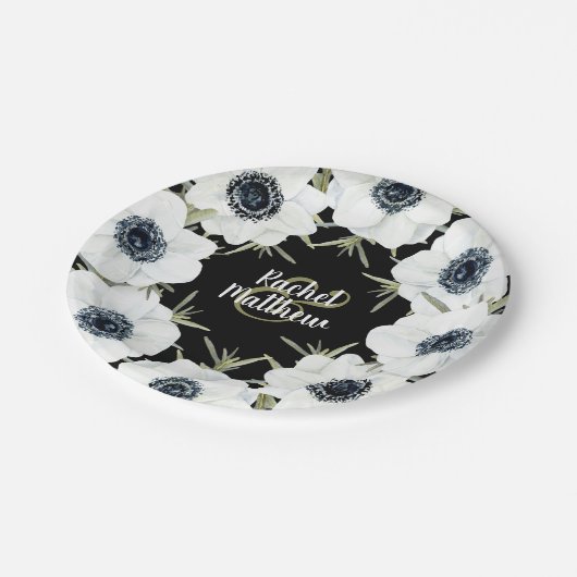 アネモネ結婚フローラの白黒 ペーパープレート (アングル)