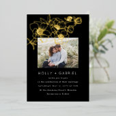 アネモネ結婚ブーケ実在の金ゴールド 箔招待状 (立ち正面)