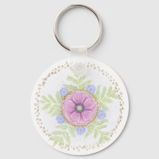 アネモネ、エンディブの花、ヨモギとアーモンド キーホルダー (正面)
